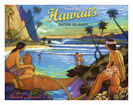 Travel (Holo Holo) to Hawaii's Outer Islands - Ancient Hawaii Natives - Giclée Art Prints & Posters