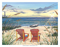 Outer Bank Sunrise - Beach Chairs & Sunset Ocean View - Fine Art Prints & Posters