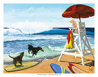 Guard Dogs - Playing on the Beach - Fine Art Prints & Posters