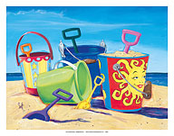 Bucket List - Beach Buckets with Shovels - Fine Art Prints & Posters