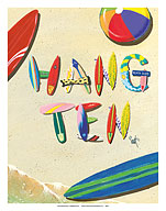 Hang Ten - Beach Sand Surfboard Art - Fine Art Prints & Posters