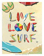 Live Love Surf - Beach Sand Surfboard Art - Fine Art Prints & Posters