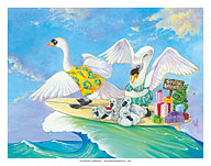 Seven Swans a-Swimming - Migration Surfboard Style - Fine Art Prints & Posters