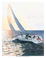 Follow the Sun - Yacht Sailing into Sunset - Fine Art Prints & Posters