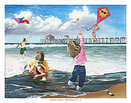 Kite Kids - At the Beach - Fine Art Prints & Posters