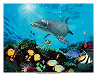 Shimmer Bay Shallows - Hawaiian Dolphin & Tropical Fish - Fine Art Prints & Posters