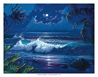Lanai Luna - Hawaiian Moonlit Ocean Waves - Fine Art Prints & Posters