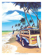 U-n-Me - Retro Woodie on Beach with Surfboards - Fine Art Prints & Posters