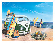 Summer of Love - Classic VW Volkswagen Van on Beach with Surfboards - Fine Art Prints & Posters