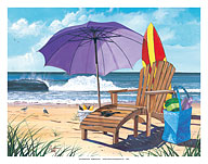Shore Thing - Beach Chair, Umbrella & Ocean View - Fine Art Prints & Posters