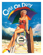 Cutie on Duty - Beach Pin-up Girl - Life Guard - Fine Art Prints & Posters