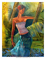Blue Green Dress - Hawaiian Hula Dancer - Fine Art Prints & Posters