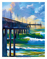 Early Light - Waves Breaking on Pier - Fine Art Prints & Posters