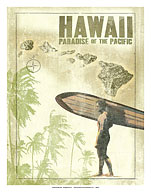 Hawaiian Surfer - Hawaii Paradise of the Pacific - Fine Art Prints & Posters