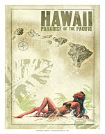 Hawaiian Wahine - Hawaiian Islands - Hawaii Paradise of the Pacific - Giclée Art Prints & Posters