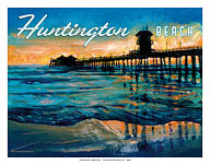 Huntington Beach, California - Pier at Sunset - Fine Art Prints & Posters