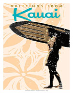 Greetings from Kauai, Hawaii - Hawaiian Surfer - Fine Art Prints & Posters