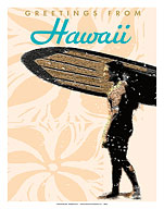 Greetings from Hawaii - Hawaiian Surfer - Fine Art Prints & Posters