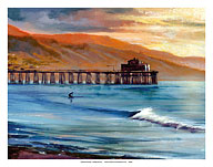 Malibu Pier, California - Surfer at Sunset - Fine Art Prints & Posters