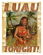 Luau Tonight - Hawaiian Girl Playing Ukulele - Giclée Art Prints & Posters
