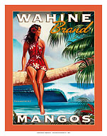 Wahine Brand Mango - Hawaiian Woman and Waves - Giclée Art Prints & Posters