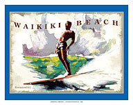 Waikiki Beach, Hawaii - Surfer On Wave - Soul Arch - Giclée Art Prints & Posters