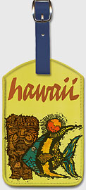Hawaii, Fish & Tiki - Hawaiian Leatherette Luggage Tags