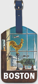 Fly to Boston - Rooster Weathervane & Ship in a Bottle - Leatherette Luggage Tags