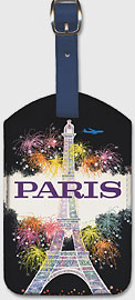 Fly to Paris, Eiffel Tower, Fireworks - Leatherette Luggage Tags