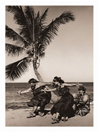 Hawaiian Hula Beach Dancers - Fine Art Black & White Carbon Prints