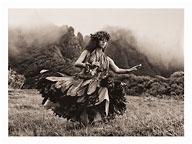 Swaying Skirt - Hawaiian Hula Dancer in Ti Leaf Skirt - Fine Art Black & White Carbon Prints