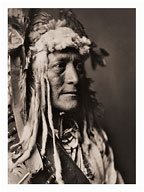 Hidatsa Man Wearing White Duck Headdress - North American Indian - Fine Art Black & White Carbon Prints