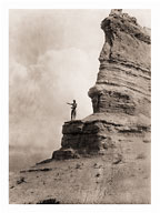 The Offering, Tewa Man on Black Mesa - San Ildefonso Pueblo, New Mexico - Fine Art Black & White Carbon Prints