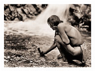 An Offering at the Nambe Waterfall - Tewa, North American Indians - Fine Art Black & White Carbon Prints