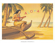 Aloha Serenade - Hawaii Ukulele Hula Girl - Giclée Art Prints & Posters
