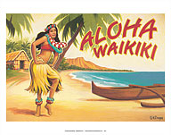 Aloha Waikiki - Hula Dancer - Giclée Art Prints & Posters
