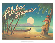 Aloha Hawaii - Full Moon over Diamond Head - Giclée Art Prints & Posters