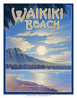 Waikiki Beach, Hawaii - See the Moonrise In Paradise - Diamond Head Crater - Fine Art Prints & Posters
