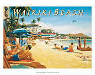 Waikiki Beach, Hawaii - Moana Hotel - Diamond Head Crater - Giclée Art Prints & Posters