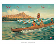 Waikiki, Hawaii - Surf Riders - Los Angeles Steamship Company - Diamond Head Crater - Giclée Art Prints & Posters