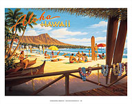 Aloha Hawaii - Diamond Head Crater - Royal Hawaiian Hotel - Waikiki Beach - Giclée Art Prints & Posters