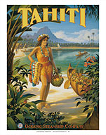 Tahiti - Oceanic Steamship Company - Tahitian Native with Fruit and Flower Leis - Giclée Art Prints & Posters