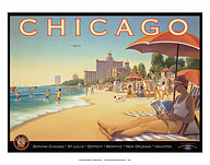 Chicago, Illinois - Lake Michigan - Chicago and Southern Air Lines (C&S) - Edgewater Beach Hotel - Giclée Art Prints & Posters