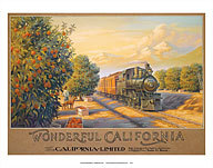 Wonderful California - The California Limited - Atchison, Topeka & Santa Fe Railway (ATSF) - Orange Orchards - Giclée Art Prints & Posters