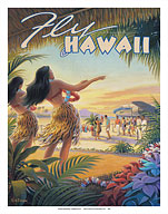 Fly to Hawaii - Hula Dancers at the Airport - Giclée Art Prints & Posters