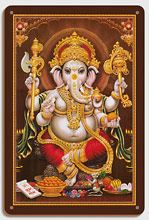 Lord Ganesha - Hindu Elephant Headed Deity - God of Wisdom, Knowledge and New Beginnings - Wood Sign Art