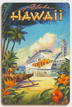 Pride of Hawaii Cruise Ship - Aloha Towers, Honolulu Harbor - Wood Sign Art