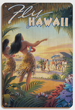Fly to Hawaii - Hula Dancers at the Airport - Wood Sign Art