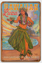Hawaiian Luau - Hula Dance, Exotic Drinks, Pupus - Hawaii Hula Dancer - Wood Sign Art