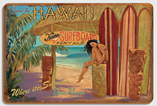 Kona Surfboards - Come to Hawaii - Where It's Summer Year Round - Wood Sign Art